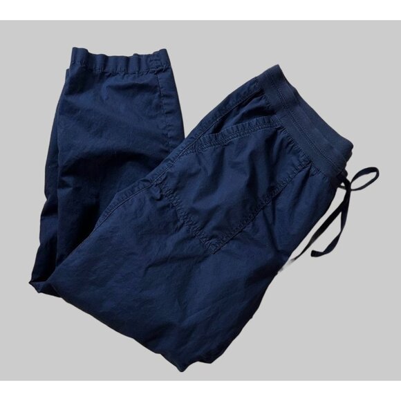 Womens TALBOTS Navy Blue Drawstring 100% Cotton Cropped Jogger Pants Size 12 - Picture 1 of 9